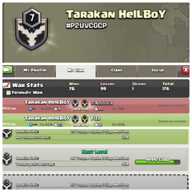C178▰NAME: Tarakan hellboy▰LEVEL: 7▰WAR LOG: WINS-76 / LOSS-99▰INSTANT DELIVERY◈EXTRA ORDINARY STORE