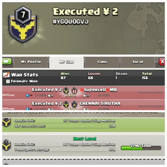C204◈CLAN NAME: Executed *2◈CLAN LEVEL: 7◈POSITIVE WAR LOG: WINS-87 | LOSS-68◈CHEAP RATE IN MARKET ◈EXTRA ORDINARY STORE