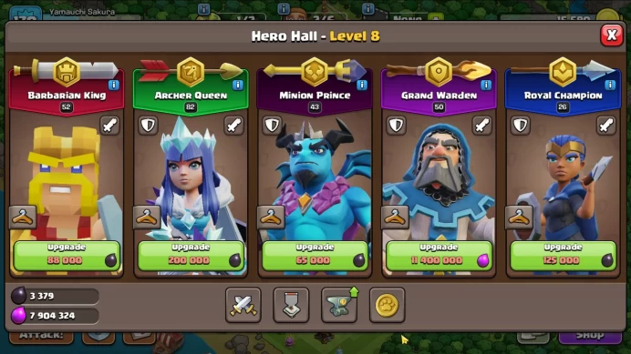TH 14-BH 9|LV 170|Limit Skin|HH 8|BK 52,AQ 82,GW 50,MP 43,RC 26|1 Book Of Building|CN ON|Protect OFF|(COC1887)