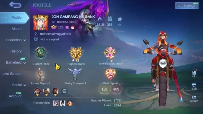 Hero 131 Skin 409|Legend Franco,Ducati Irithel,5 KOF,CC [YSS,Kufra],6 LBox,2 Star,2 Zodiac,Etc|Take Email|Check SS(MLBB1865)