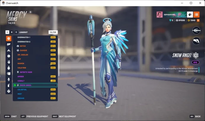 Snow Angel / MERCY / 1800 Overwatch Coins  /   9 Gold Weapons / Full Mail Access / see the picture / Please Read Description / ctcjx