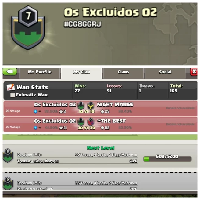 C213◈CLAN NAME: Os Excluidos 02◈CLAN LEVEL: 7◈WAR LOG: WINS-77,LOSS-91◈INSTANT DELIVERY ▰EXTRA ORDINARY STORE