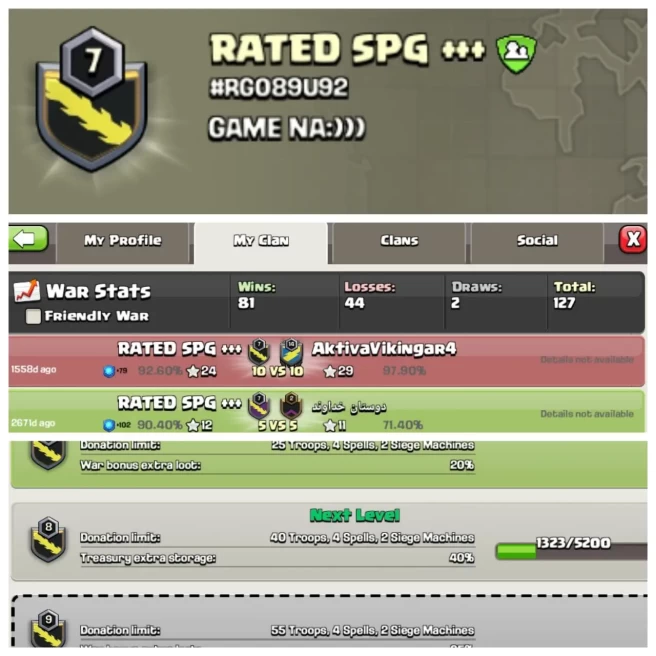 C216◈CLAN NAME: RATES SPG +++◈CLAN LEVEL: 7◈POSITIVE WAR LOG: WINS-81 | LOSS-44◈INSTANT DELIVERY ▰EXTRA ORDINARY STORE