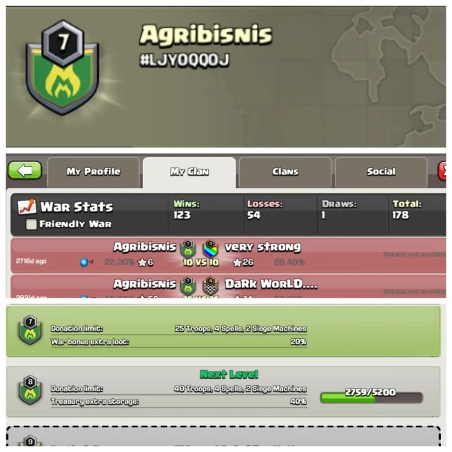 C229▰CLAN NAME: Agribisnis▰CLAN LEVEL: 7▰POSITIVE WAR LOG: WINS-123 | LOSS-54▰BEST PRICE IN MARKET ▰EXTRA ORDINARY STORE