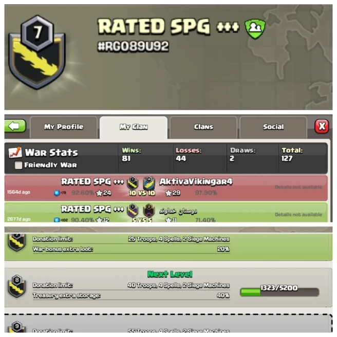 C321▰CLAN NAME: RATED SPG▰CLAN LEVEL: 7▰POSITIVE WAR LOG: WINS-81 | LOSS-44▰BEST PRICE IN MARKET◆EXTRA ORDINARY STORE