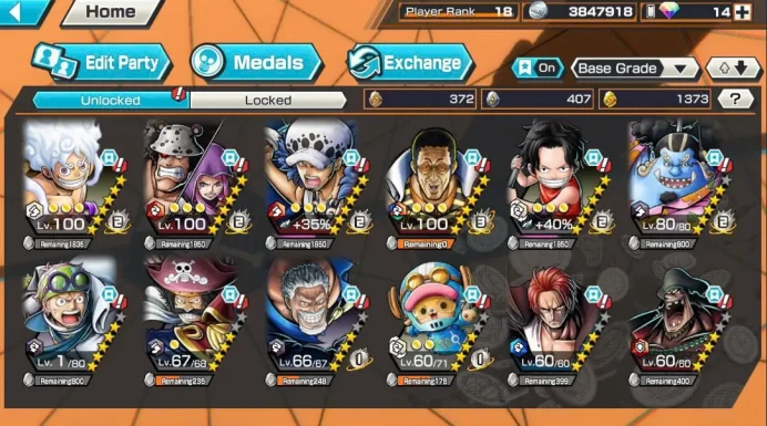 BR658-IOS+Android-7 Ex(Kizaru Boost 3 46/52+Law+Gear 5 v2+Garp+Roger v2)+1.373 Frag+Good Medal+Kuma&Bonney Max+Ace Luffy Sabo Max+Jimbei v2
