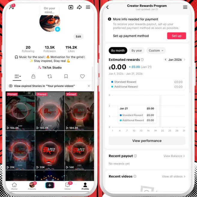 [Discounted] UK Monetized Creator Rewards Program Account | 13K Authentic Followers & 114K Likes | Verified Screenshots + No outstanding issues
