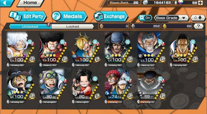 BR657-IOS+Android-7 Ex Meta(Gear 5 v2+Saturn+Kizaru+Garp+Sabo+Kuzan+Kid Law)+Good Medal+Support 153%+Luffy Black Max+Egghead Sanji Max+Koby
