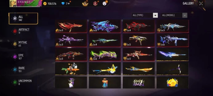 Lv 63 / Best account / 1 Legend Skin (Booyah) / 11 ARTIFACTS Gun's / Ak Lv6 / Mp40 Lv6 / MYTHIC 65 / EPIC 107 / Clothes 259 / Pants 177 / cod 32