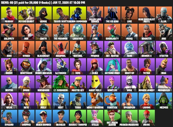 69 Skins | IKONIK | Travis Scott | Psycho Bandit | + 4,700 (EpicPC) Balance