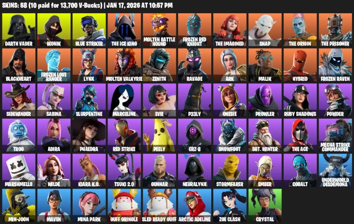 58 Skins | IKONIK | Blue Striker | Lynx | Hybrid | Malik | Snap | The Imagined |