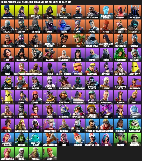 104 Skins | Cur 1 | IKONIK | OG STW | Glow | Take The L | Reaper