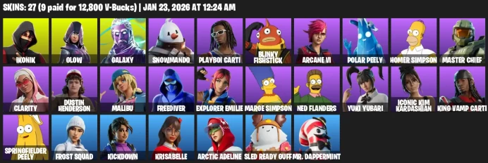 27 skins | Galaxy | IKONIK | Glow | Master Chief (Matte Black) | Arcane Vi | Freediver