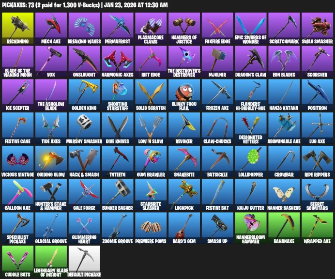 76 skins | IKONIK | Omega (stage 5) | Blue Striker | Catalyst | Sentinel | Calamity | Carbide | Drift | Rox | Gear Specialist Maya