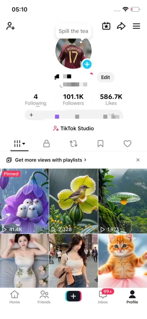 Monetized Account/ 100K Followers+500K Likes/ Creator Rewards Program Activated/ Full Access/Live Stream