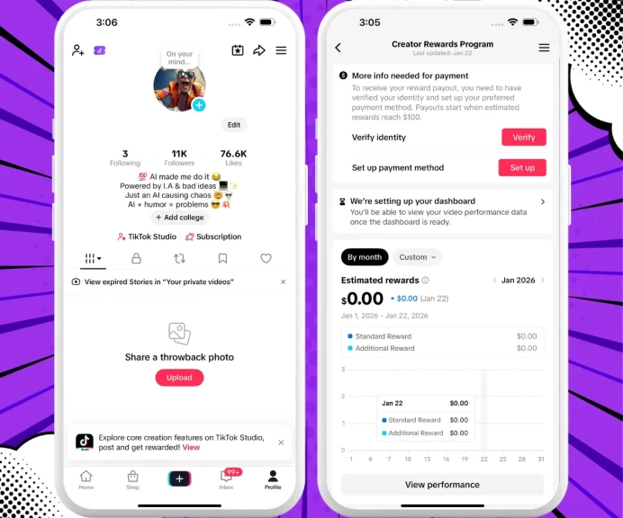 US Monetized Account Creator Rewards Program Active | 11k Real Followers 76k Likes | Real Screenshots + Full Access + Account in Good Standing