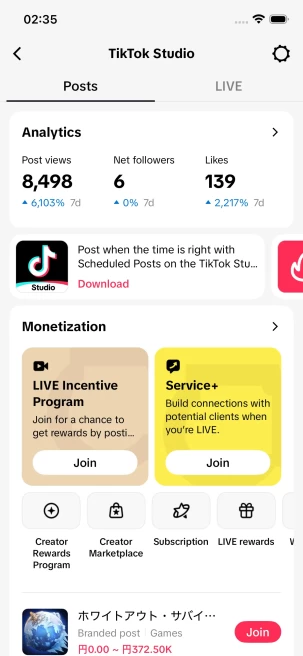 Instanly Delivery/ Monetized 9000 Followers+44K Likes Account/ Creator Rewards Program Activated/ Live Stream/ Full Access