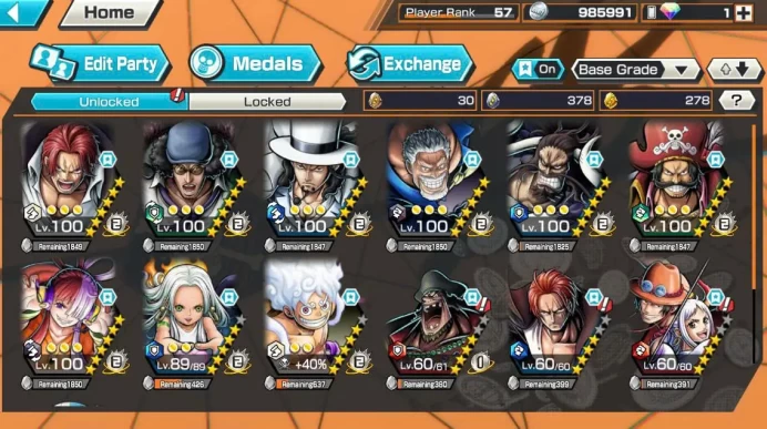 BR653-IOS+Android-Hyber 74+11 Ex(Gear 5 v2+Garp+Kuzan Skin+Shank v4 Skin+Lucci+Roger+Kaido+Snake+Yamato Ace)+Good Medal+Support 166%+Many BF Max