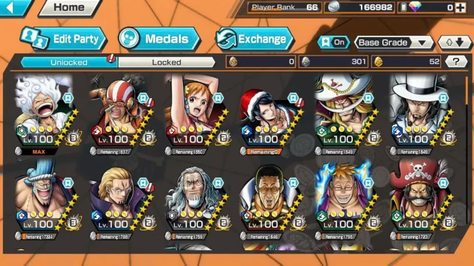 BR651-IOS+Android-Hyber 60+6 Ex(Gear 5 Full Boost+Kizaru Have 2 Skins+Lucci+Roger)+Vip Medal(Color Medal)+Support 165%+Many BF Max Uta+Peros