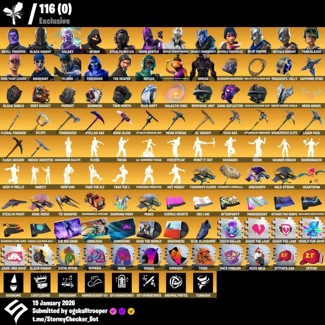 250 Skins | OG Skull Trooper | Galaxy | Ikonik | Stacked |