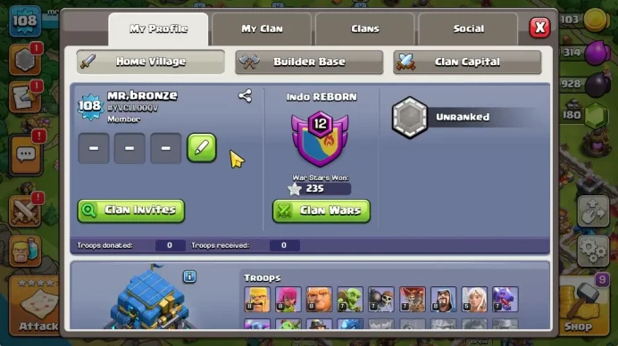 TH 12 - BH 5|Limited Skin|LV 108|HH 5|BK 43,AQ 50,GW 20,MP 30,RC 0|CN OFF|Protect ON|TAKE MAIL(COC1898)