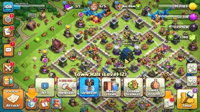 TH 12 - BH 5|Limited Skin|LV 108|HH 5|BK 43,AQ 50,GW 20,MP 30,RC 0|CN OFF|Protect ON|TAKE MAIL(COC1898)