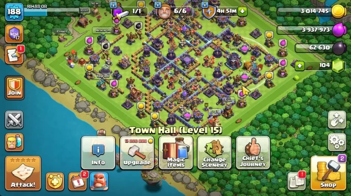 TH 15 - BH 9|Limited Skin|LV 188|HH 9|BK 78,AQ 73,GW 56,MP 55,RC 35|CN OFF|Protect ON|TAKE MAIL(COC1907)