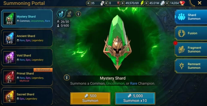 Starter with Helicath + Shards : 149 Ancient, 31 Void, 21 Primal, 4 Sacred | Ninja + 16 Login Legendary | Mine max