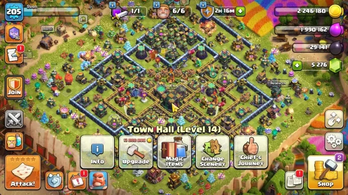 TH 14 - BH 8|Limited Skin|LV 205|HH 8|BK 81,AQ 84,GW 60,MP 53,RC 30|5K GEM|CN ON|Protect ON|TAKE MAIL(COC1915)