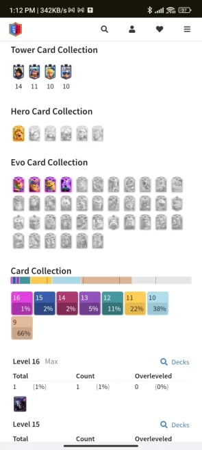 4 YR OLD CR, 8150 TROPHY, FREE NC , [1 - Level 16], [2- Level 15], 1 HERO, 4 EVO, 31 RARE EMOTE, 5 TOWER , 78 BADGES, 21 FRAMES AND LEVEL 51