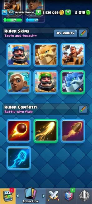 8 YR OLD CR, 10754 TROPHY, [5 - Level 16], [5 - Level 15], [7 - Level 14], 2 HERO, 15 EVO, 96 RARE EMOTE, 10 TOWER , 128 BADGES, 105 FRAMES