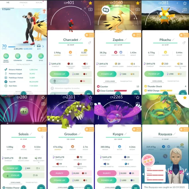 1936 Level 70 Double Rayquaza100 Zacian100 Shiny Galarian Zapdos Shiny Charcadet