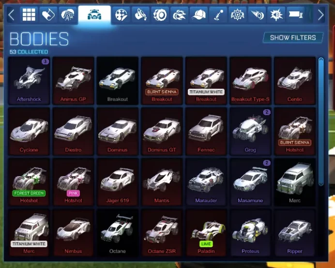 STOCK1119 //Loaded Rocket League Account with 80+ Collected Bodies, Rare Wheels like Zomba & Ninja, Premium Cars (K)