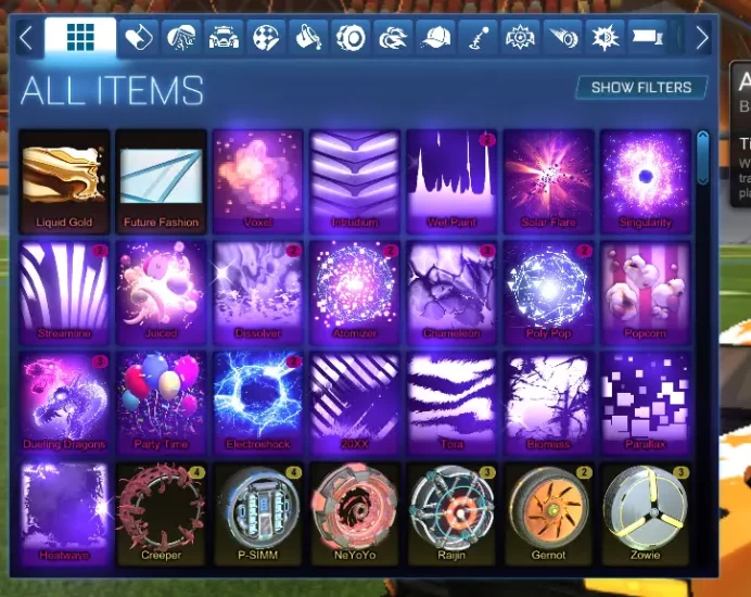 STOCK1119 //Loaded Rocket League Account with 80+ Collected Bodies, Rare Wheels like Zomba & Ninja, Premium Cars (K)