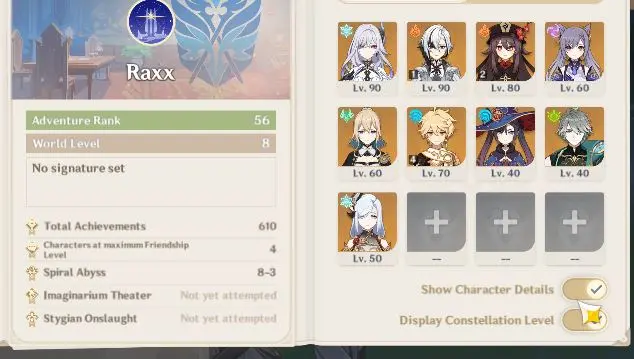 ASIA | AR 56| 6 Limited +4(*5Weapon)|Arlecc C1+Sign,Hu'Tao C2,Skirk,Columbina,ETC| MC Male | TakeMail | Check SS (GI4742)