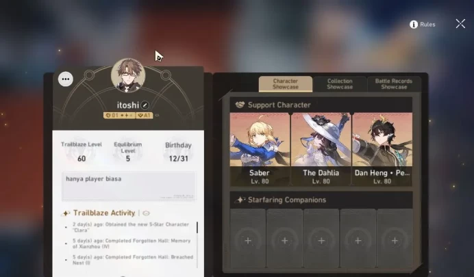 NA|TL 60| 4 Limited | Saber+Sign, The Dahlia, Dante, Topaz |MC Male|Amphoreus|TakeMail|CheckSS(HSR5338)