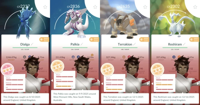 Level 70 Account -- 6M Dust, 4* Dialga, 97 Shinies, 7 Shiny Legends, 11 100IVs Pkm, 427 Ttal Pkm, 118 Legends, Itm Bag 1100, 4 Hatched. o023