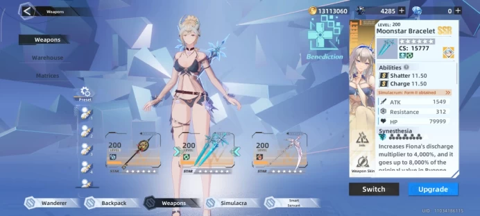 TOF109 | Lv 100 - SV Eden - CS 384522 - Apex CS 384522 - 24 Weapon 6* - 26 Weapon Lv 200 - 4 Haute Couture - 24 Outfits - 43 Simulacra- 5 Wings 