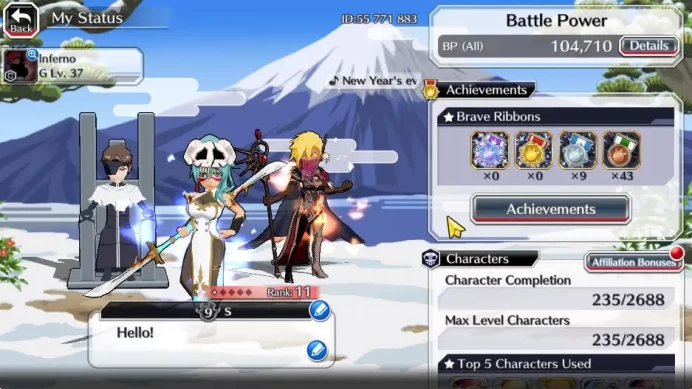 [GLOBAL]6K Orbs+Fresh All Story|Halibel Cacao,Nelliel Orient,Aizen TYBW26,Kon New Year,Yoruichi TYBW25,Etc|Klab ID(BBS2224)