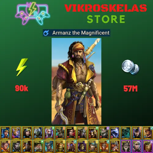 Starter acc with Armanz : 90k energy / 57 mln coins / Hephraak, Sigmund, Arix, Ninja + 19 Login Legendaries / Madame Serris, Ursala 2x