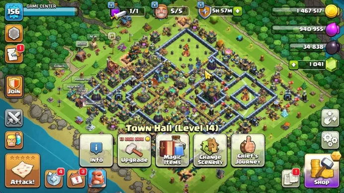 TH 14 - BH 9|Limited Skin|LV 156|HH 8|BK 67,AQ 75,GW 28,MP 53,RC 24 + 1K GEMS|CN ON|Protect ON|TAKE MAIL(COC1920)
