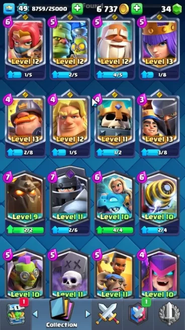 Lvl 49|Trophy 9000|KTL 14|Limited Skqin|Card 121| 1 Hero 5 EVO 8 Champions 21 Legendary 33 Epic 28 Rare |Take Email(CR1285)