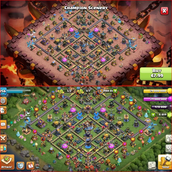 Th18, Xp 256, All 5 Heroes Max { 6 Rare Epic Max } Nc Available, 6850 Gem, 2766 WAR STAR, 16k Legend Trophy, ATB 5629, 125 Wall Max, Android iOS