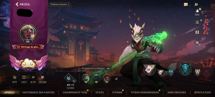 [Code 9218] Level 66 + Jade Dragon Wukong / Peak Elo Challenger / Very Rare