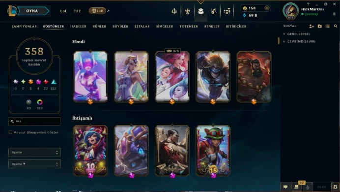 EUW | 358 SKIN | EMERALD III | 611 LVL | 69K+ BE | MAIL CHANGEABLE LEAGUE OF LEGENDS ACCOUNT