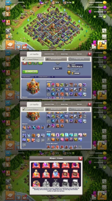 TH16 Near Max | XP 184 | BK80 AQ80 MP40 GW58 RC36 | +8198 Gems & 500 NC | 5 Heroes Skins &  4 Epic Equipment | 100% Secure SCID | iOS & A