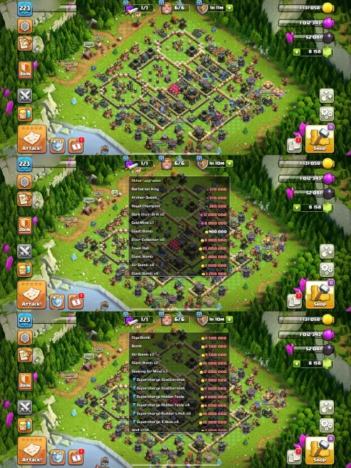 TH17 Almost Max | XP 223 | BK98 AQ98 MP70 GW65 RC49 | +8158 Gems | 4 Heroes Skins & 7 Epic Equipment | 100% Secure SCID | iOS & Android