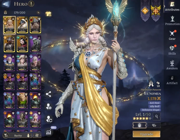 TOP START -  Eunomia	Ferssi	Ghan	Lucius	Nyx  \ 47000 Energy \ 21000 Gem \ 22 gold summ \ 6  ancient  \ 20 rare  \  Prime Pick !