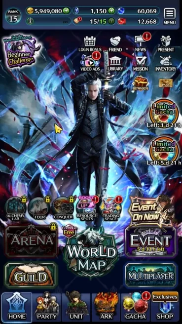 GLOBAL Rank15| Collab DMC (Vergil,Dante) + M.Archbeing Megius + Yashamaru + GH Adel + Other Unit |8SSR ARK| Check SS (LC919)
