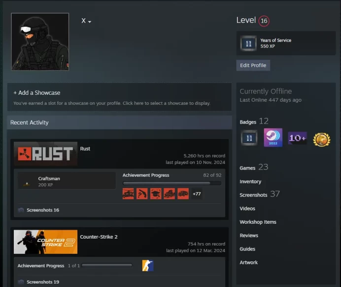 Rust account 5260 REAL Hours | 16K kills / 11K deaths | 159 Twitch Drops| Full access | No 5$ limit | Region Free | Instant delivery 24/7